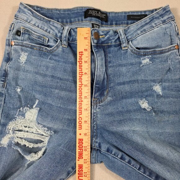 Judy Blue Jeans Womens 7/28 Blue Denim Boyfriend Fit Distressed Stretch Mid - Picture 13 of 16